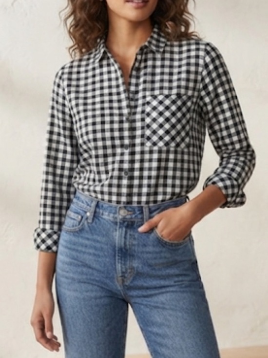 Hester & Orchard Tops - ANTHROPOLOGIE | Hester & Orchard Gingham Check Metallic Button Down Shirt Small